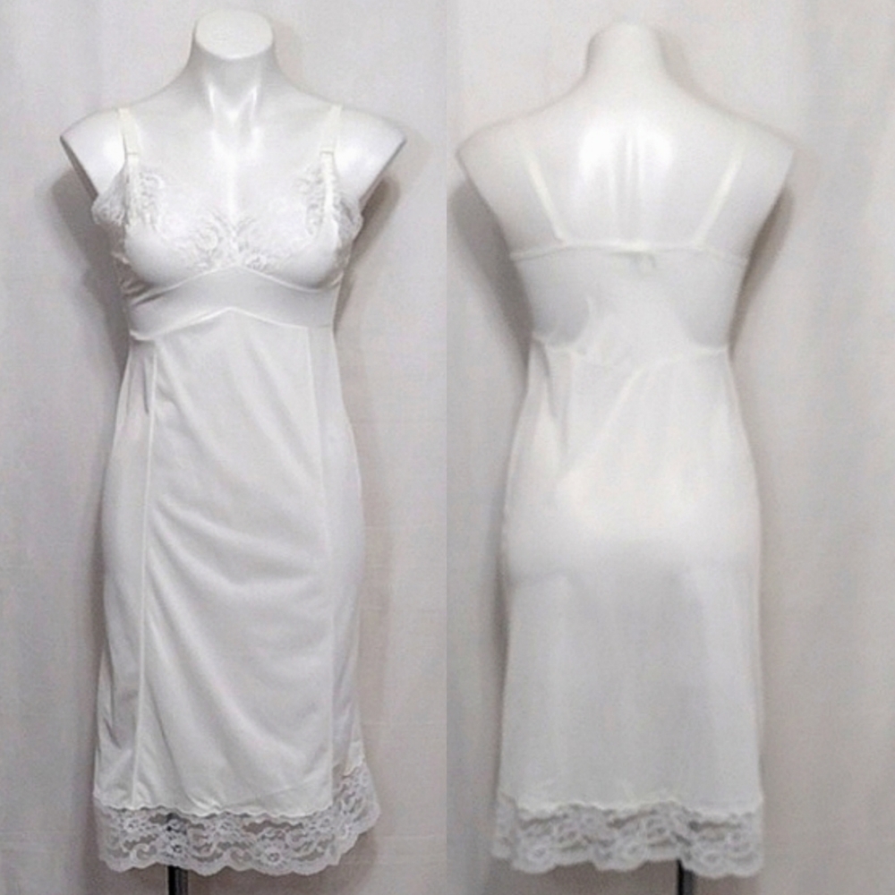 Movie Stars Vintage 60s Satin Lace Trim Slip Dress US 34 Small Antron III Nylon